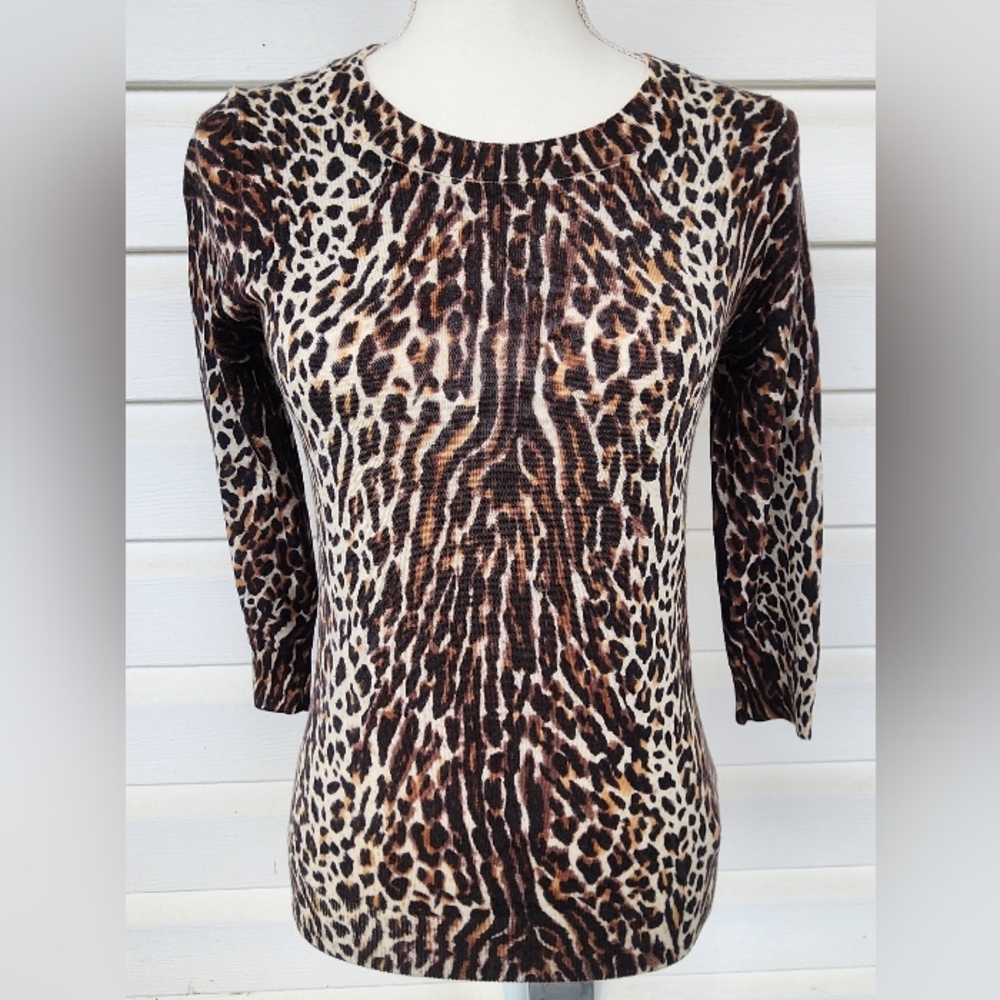 NWOT! J. Crew Brown Leopard Print 3/4 Sleeve Top!!
